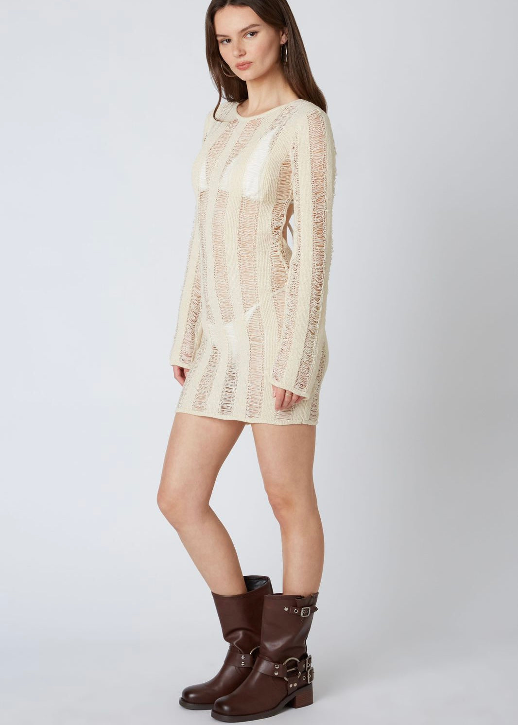 Open Knit Long Sleeve Dress