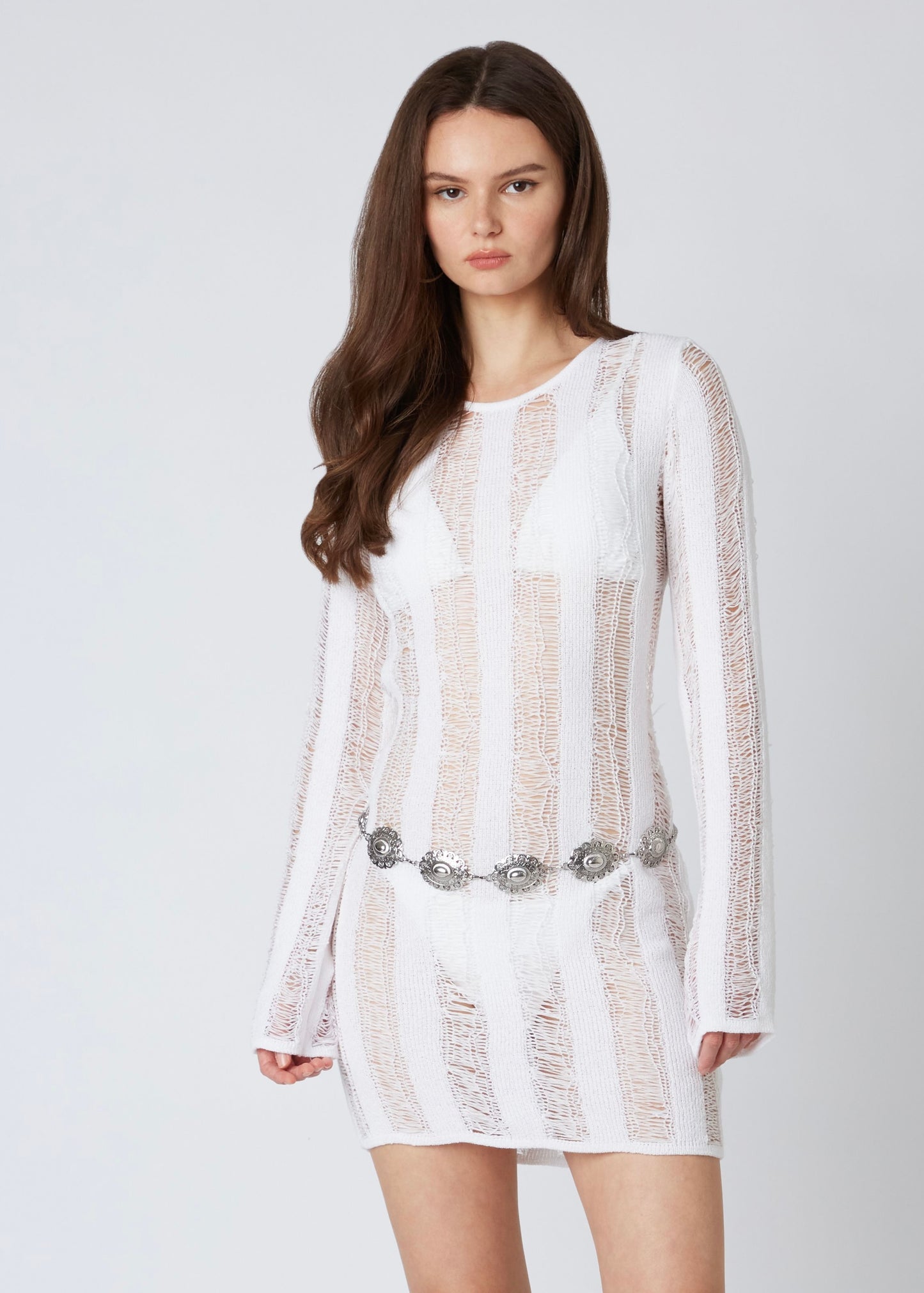 Open Knit Long Sleeve Dress