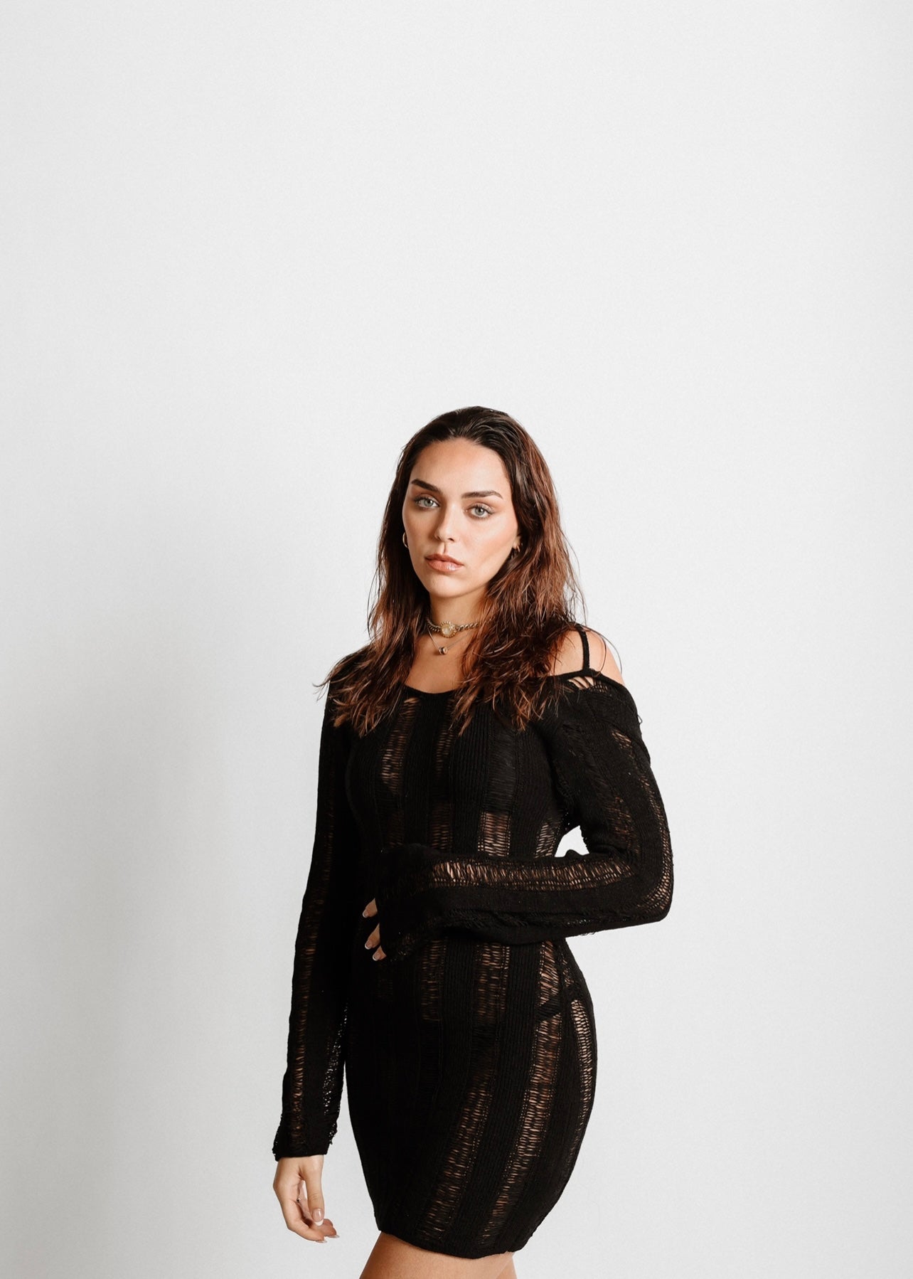 Open Knit Long Sleeve Dress